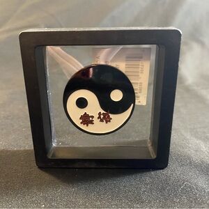Yin Yang Enamel Pin with Red Characters